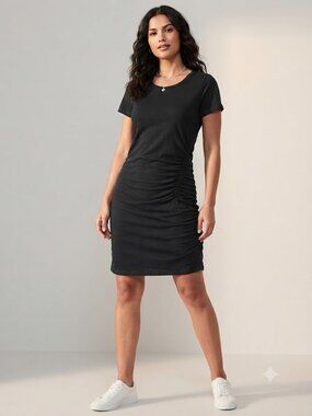 Universal Thread Black Short Sleeve Side Ruched T-Shirt Dress Medium M